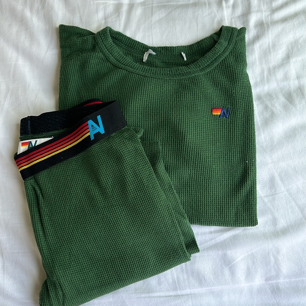 Aviator Nation Green Waffle Knit Set